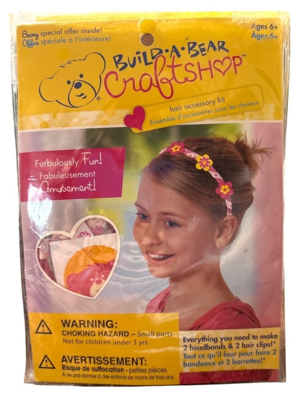 Build-A-Bear Craftshop Hair Accessory Kit Ages 4-6 Pink Floral Headbands & Clips